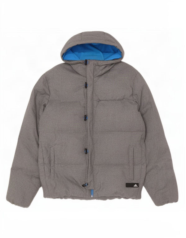 Adidas Mens Hooded Loose Fit Padded Jacket UK 38 Medium Grey Polyester