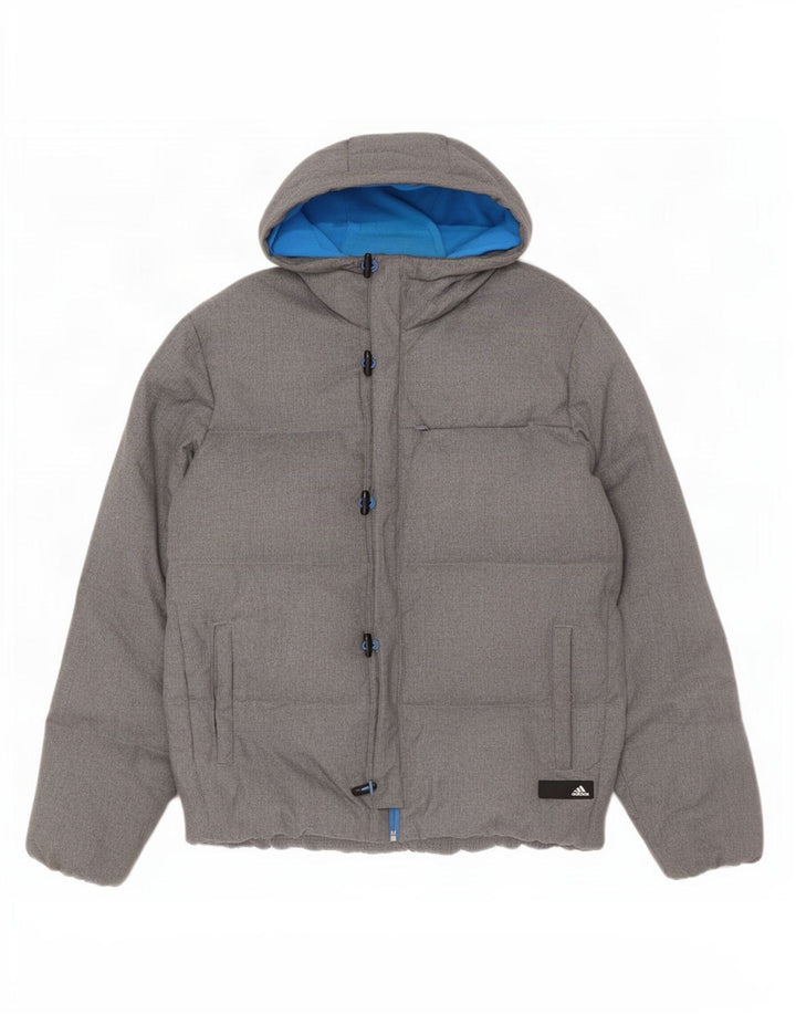 Adidas Mens Hooded Loose Fit Padded Jacket UK 38 Medium Grey Polyester