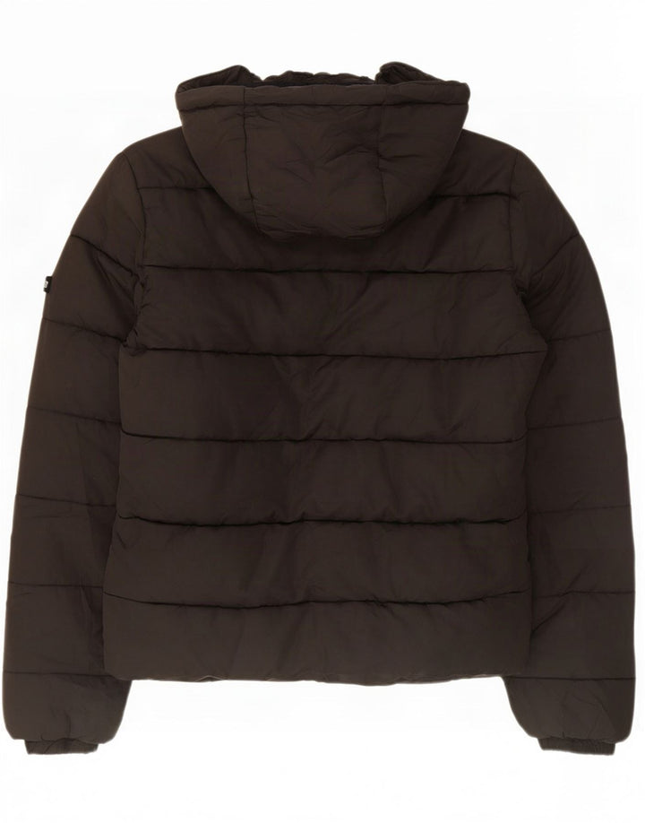 Superdry Womens Hooded Padded Jacket UK 14 Large Black Polyester