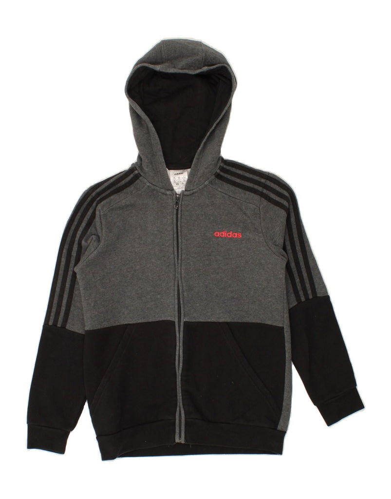 ADIDAS Boys Zip Hoodie Sweater 11-12 Years Grey Colourblock Cotton Vintage Adidas and Second-Hand Adidas from Messina Hembry 