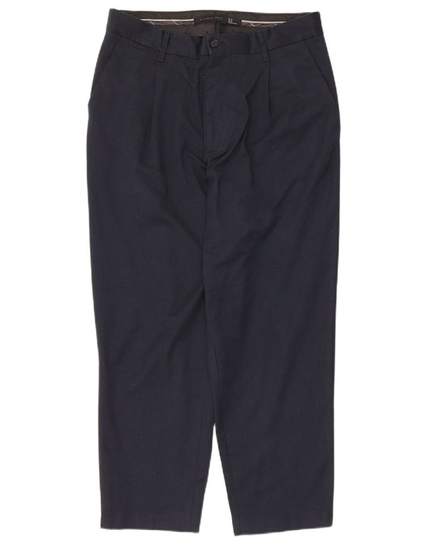 Zara Mens Cropped Trousers EU 38 Small W30 L25 Navy Blue Polyester