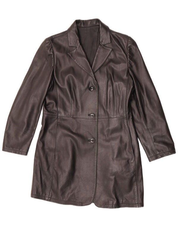 Vintage Womens Leather Coat UK 14 Medium Black Leather