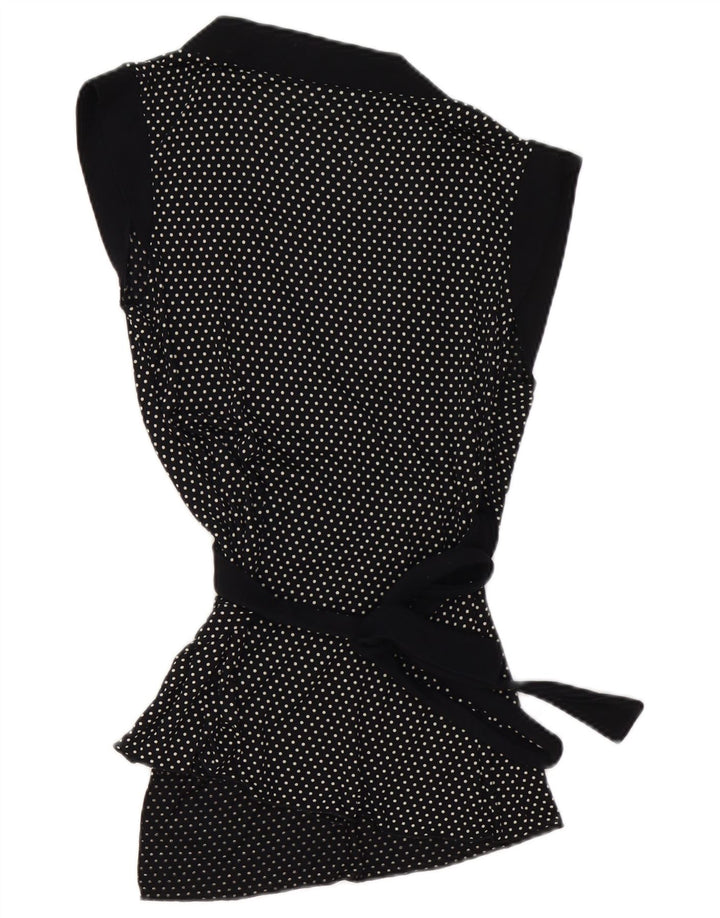 KOOKAI Womens Wrap Sleeveless Cardigan Top US 3 Small Black Polka Dot