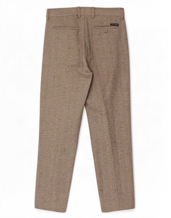 Vintage Mens Straight Chino Trousers W30 L30 Grey Herringbone Wool