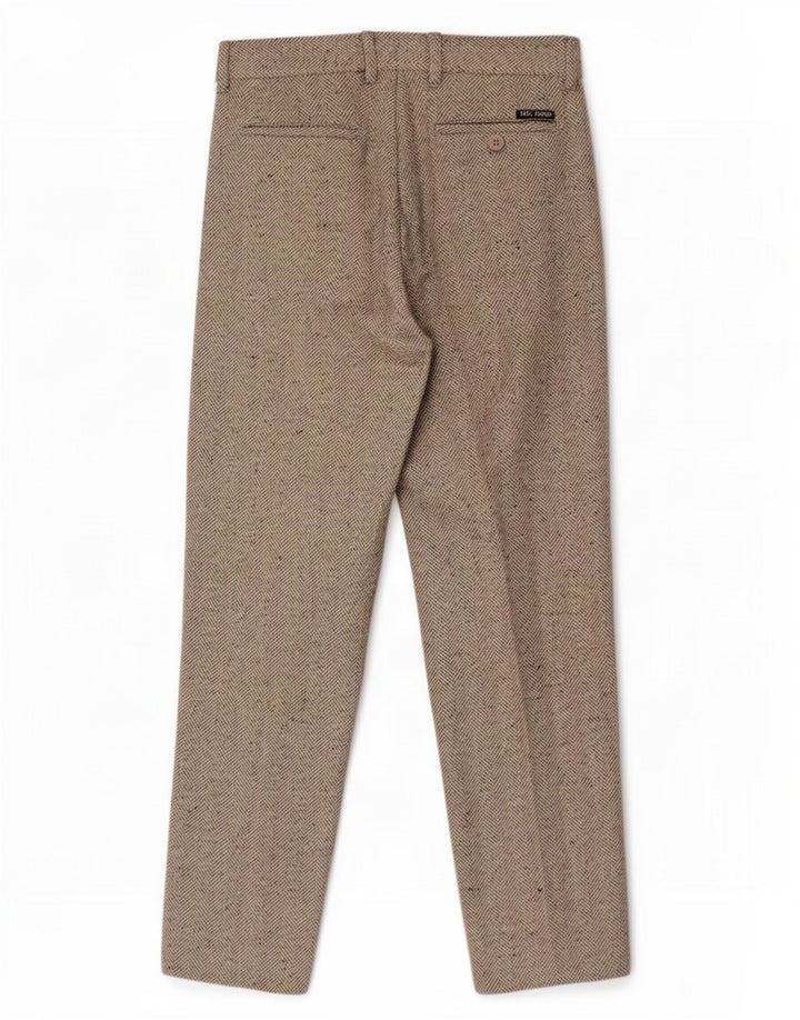 Vintage Mens Straight Chino Trousers W30 L30 Grey Herringbone Wool