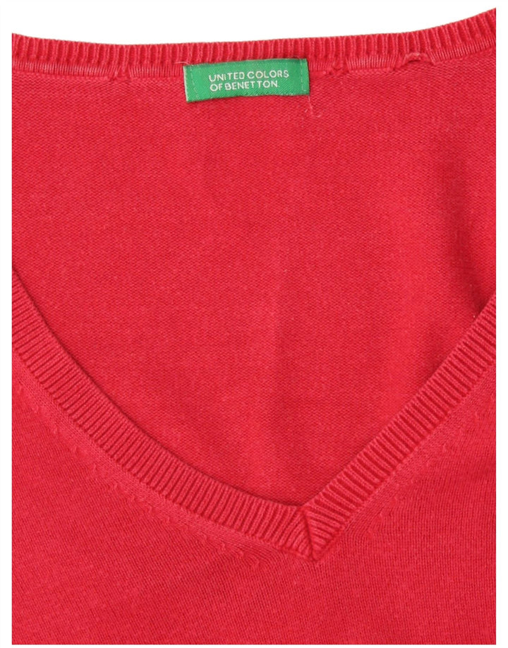 Benetton Womens V-Neck Jumper Sweater UK 12 Medium Red