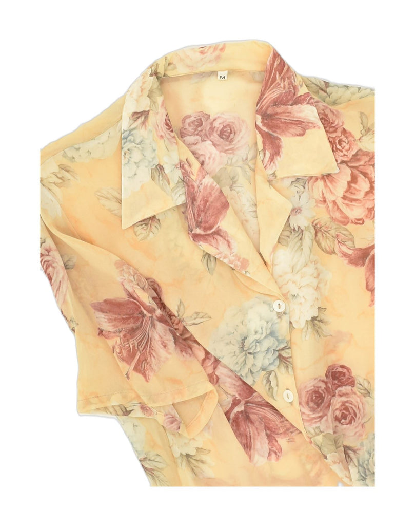 VINTAGE Womens Short Sleeve Shirt UK 14 Medium Yellow Floral Polyester | Vintage Vintage | Thrift | Second-Hand Vintage | Used Clothing | Messina Hembry 