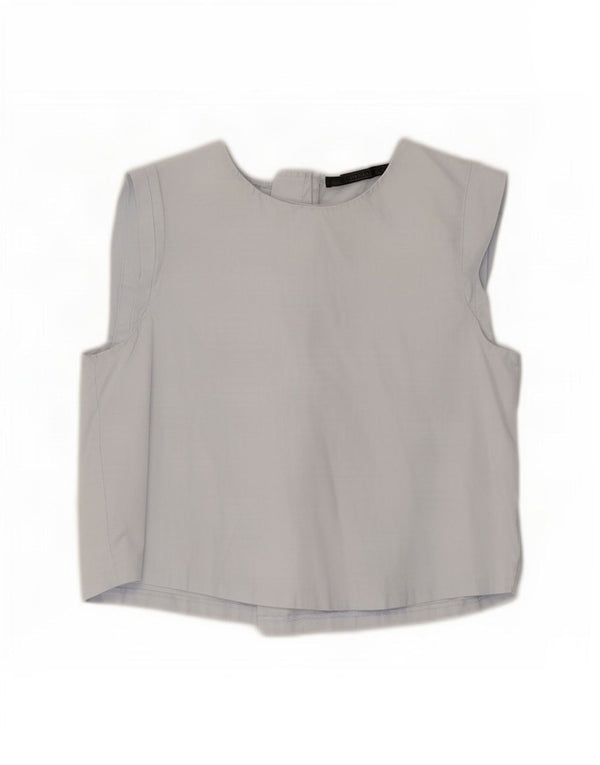 Zara Womens Crop Blouse Top UK 12 Medium Blue Cotton