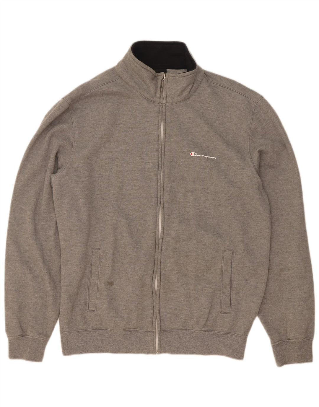 Champion Womens Tracksuit Top Jacket UK 16 Large Grey Flecked Cotton