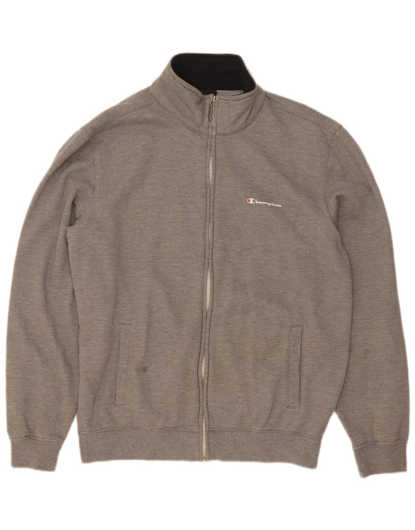 Champion Womens Tracksuit Top Jacket UK 16 Large Grey Flecked Cotton
