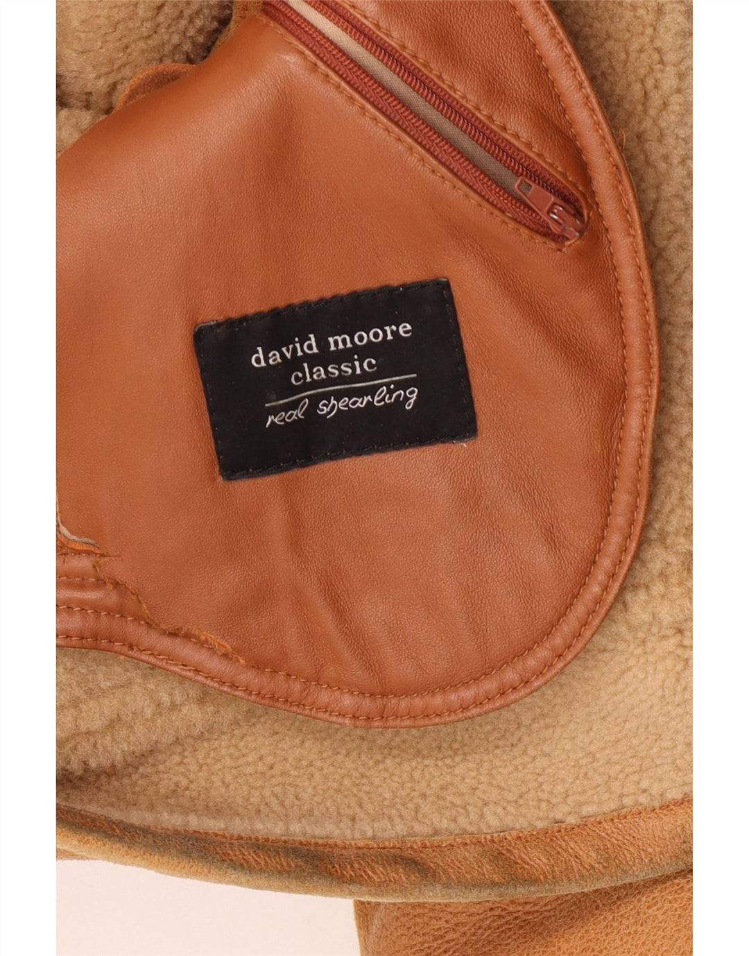 David Moore Mens Shearling Jacket EU 50 Large Brown Shearling