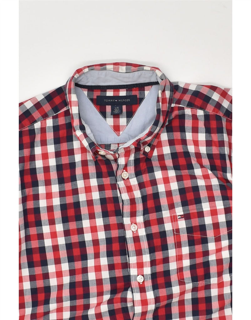 TOMMY HILFIGER Mens Shirt Large Red Check Cotton | Vintage Tommy Hilfiger | Thrift | Second-Hand Tommy Hilfiger | Used Clothing | Messina Hembry 