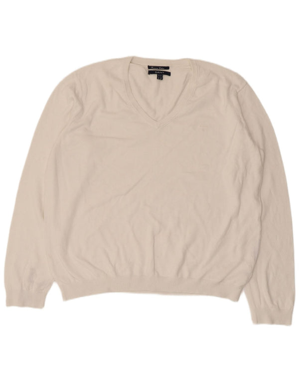 Gant Womens V-Neck Jumper Sweater UK 22 3XL White Cotton