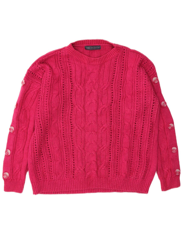 Marks & Spencer Womens Boat Neck Jumper Sweater UK 14 Large Pink Cotton