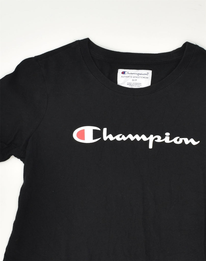 CHAMPION Womens Graphic T-Shirt Top UK 8 Small Black Cotton | Vintage Champion | Thrift | Second-Hand Champion | Used Clothing | Messina Hembry 