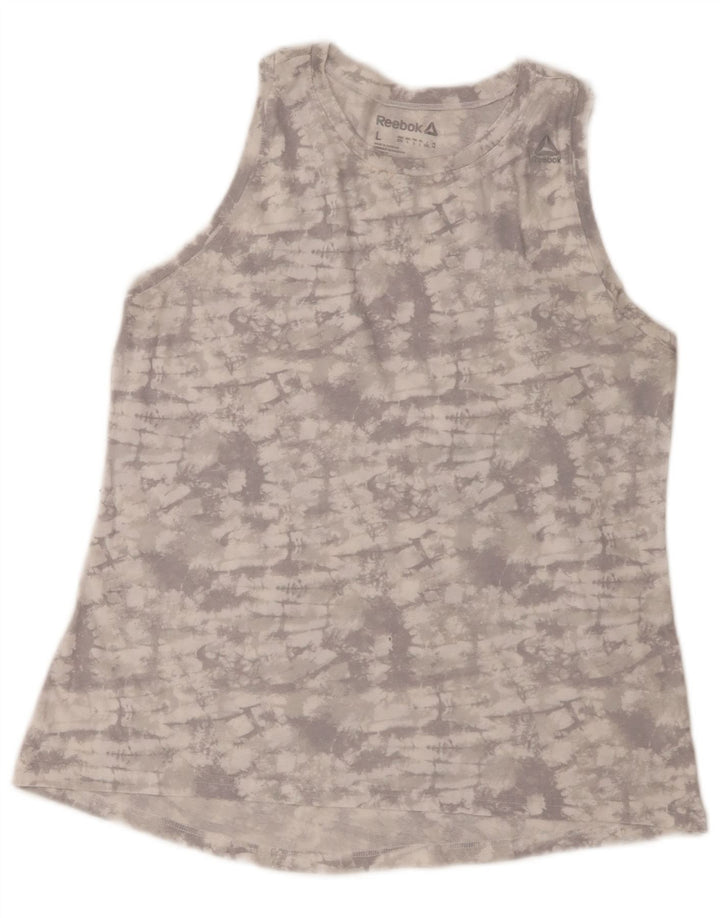REEBOK Womens Vest Top UK 14 Large Grey Tie Dye