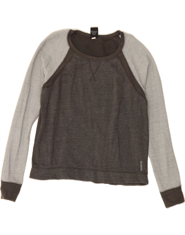 REEBOK Womens Sweatshirt Jumper UK 16 Large Grey Colourblock Cotton Vintage Reebok and Second-Hand Reebok from Messina Hembry 