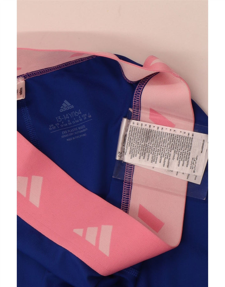 Adidas Girls Tech Fit Graphic Leggings 13-14 Years Blue Colourblock