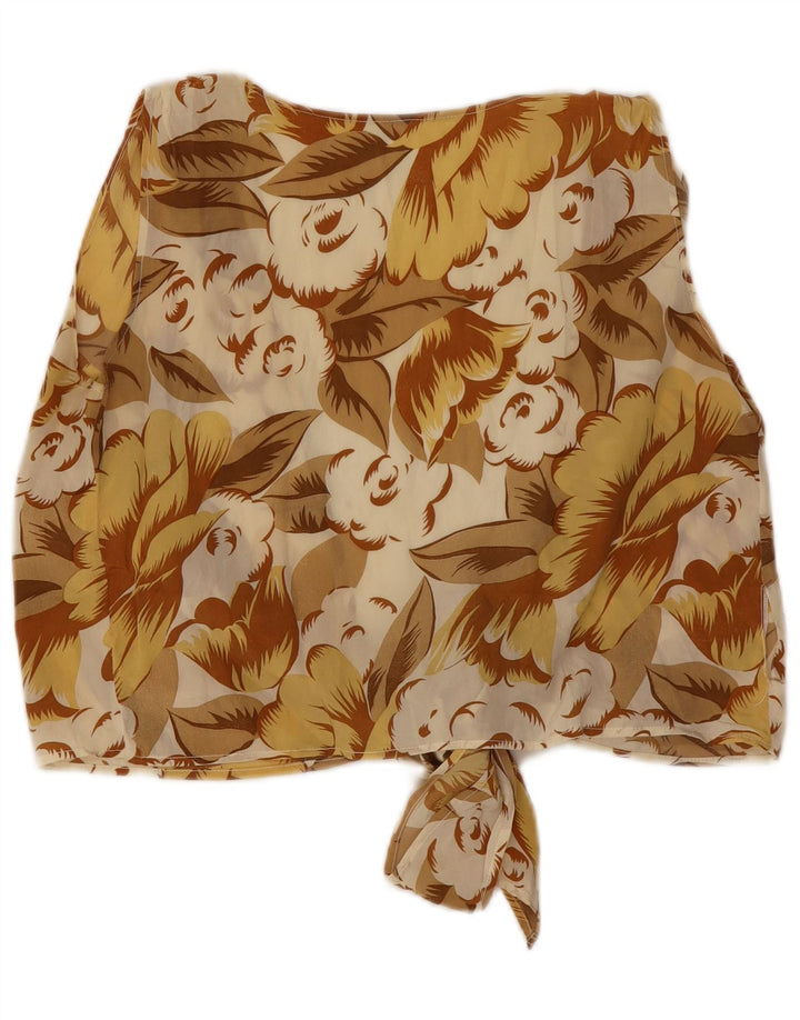 Vintage Womens Sleeveless Crop Top UK 12 Medium Brown Floral