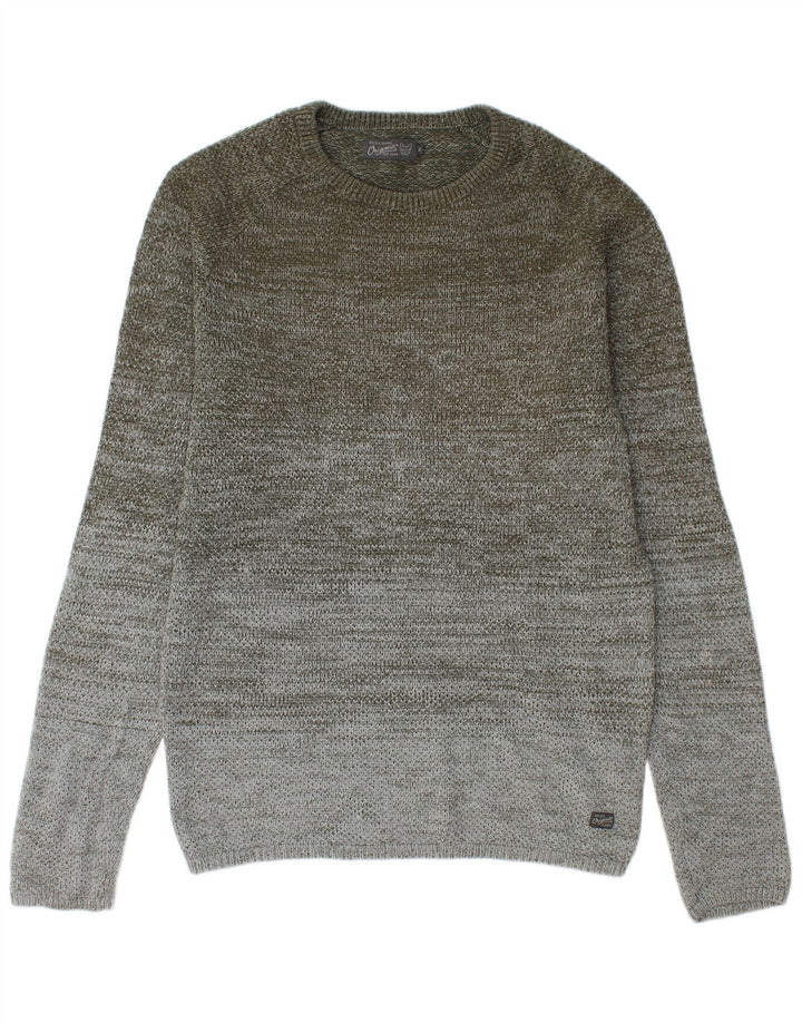 Jack & Jones Mens Crew Neck Jumper Sweater Medium Khaki Colourblock Cotton