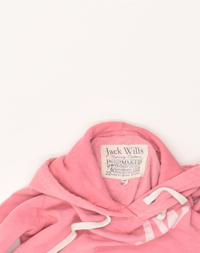 JACK WILLS Womens Graphic Hoodie Jumper UK 8 Small Pink Cotton | Vintage Jack Wills | Thrift | Second-Hand Jack Wills | Used Clothing | Messina Hembry 