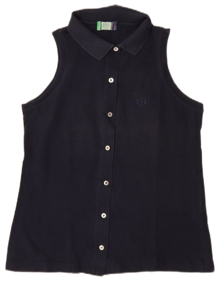 Sergio Tacchini Womens Sleeveless Shirt Blouse UK 12 Medium Navy Blue