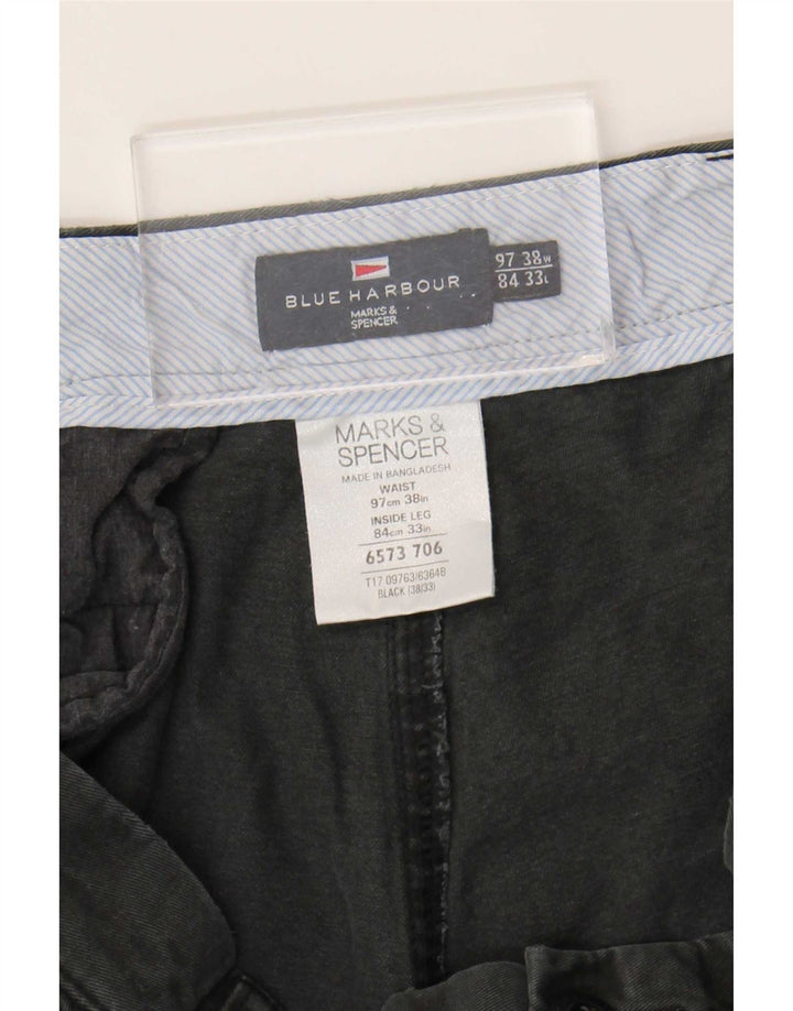 Marks & Spencer Mens Blue Harbour Straight Chino Trousers W38 L30 Black