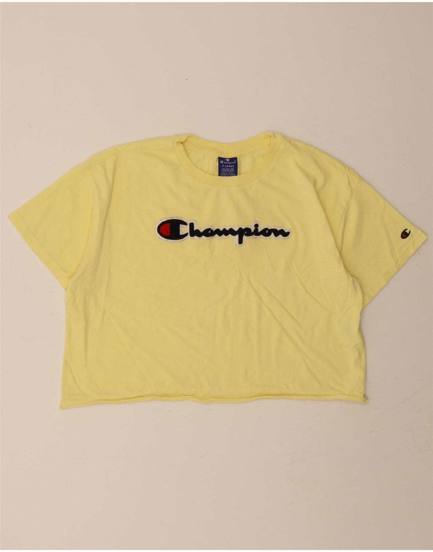 CHAMPION Womens Oversized Crop Graphic T-Shirt Top UK 18 XL Yellow