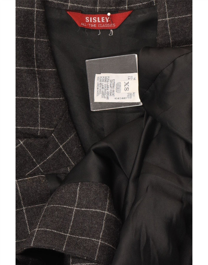 SISLEY Womens 3 Button Blazer Jacket UK 6 XS Grey Check New Wool Vintage Sisley and Second-Hand Sisley from Messina Hembry 
