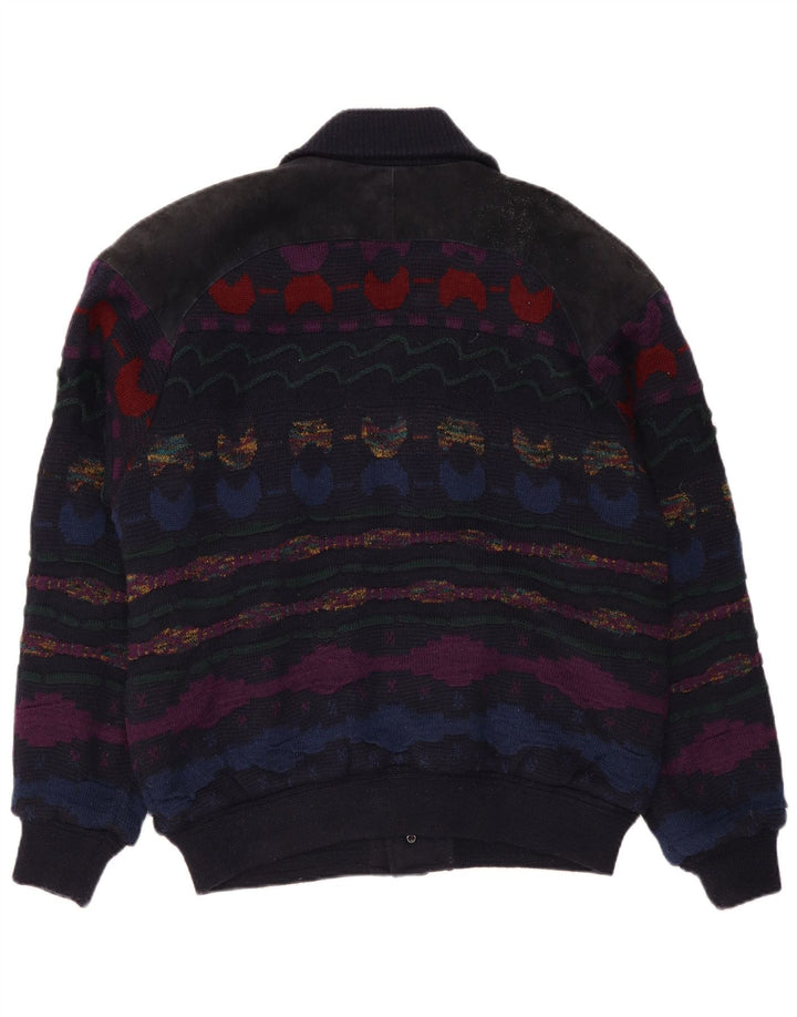 C&A Mens Cardigan Sweater IT 48/50 Medium Navy Blue Striped Acrylic