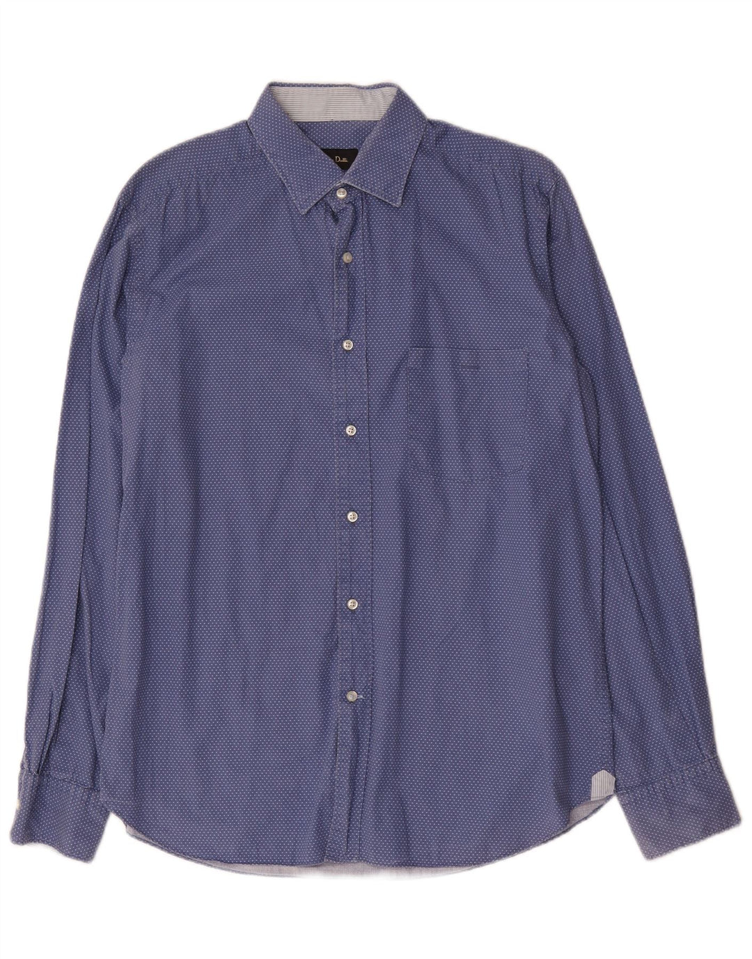 Massimo Dutti Mens Slim Fit Shirt Large Blue Polka Dot Cotton