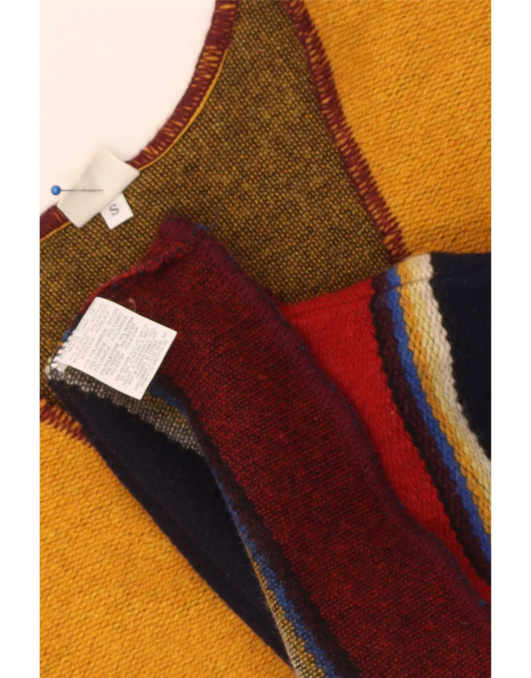 Benetton Mens Sleeveless Cardigan Sweater Small Multicoloured Striped Wool