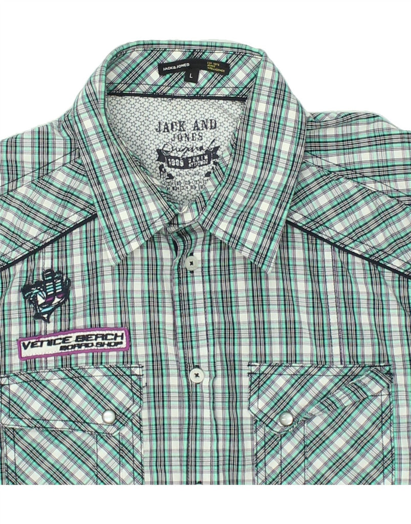 JACK & JONES Mens Short Sleeve Shirt Large Green Check Cotton | Vintage Jack & Jones | Thrift | Second-Hand Jack & Jones | Used Clothing | Messina Hembry 