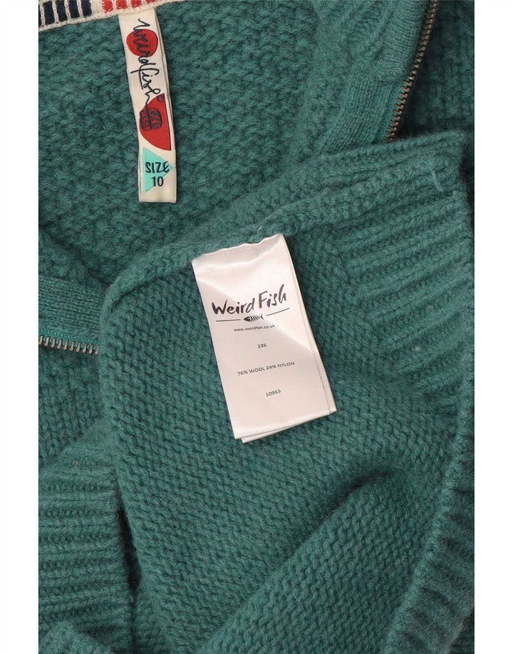 Weird Fish Womens Zip Neck Jumper Sweater UK 10 Small Green Wool