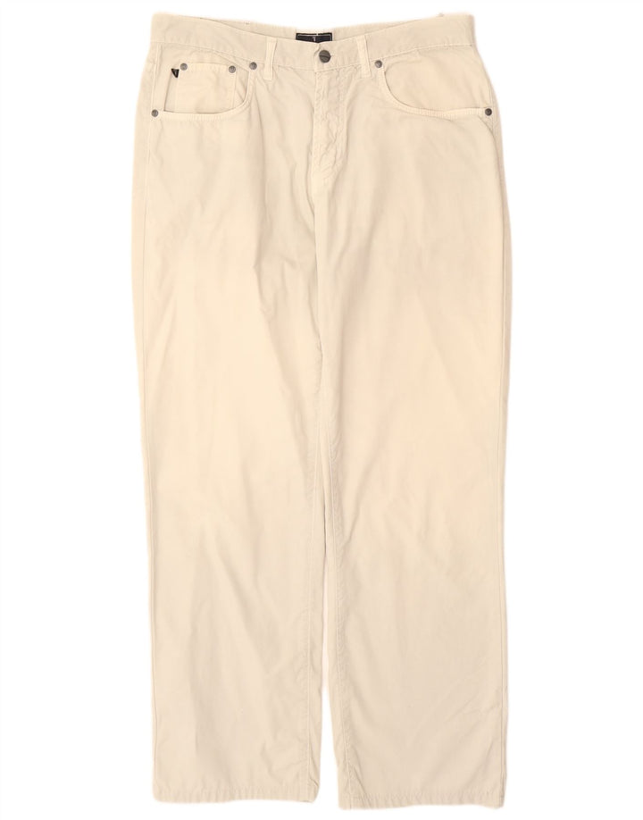 TRUSSARDI Mens Straight Casual Trousers W35 L30 White Cotton