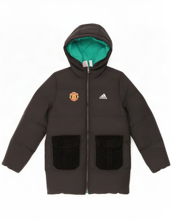 Adidas Boys Manchester United Hooded Graphic Padded Coat 11-12 Years Black