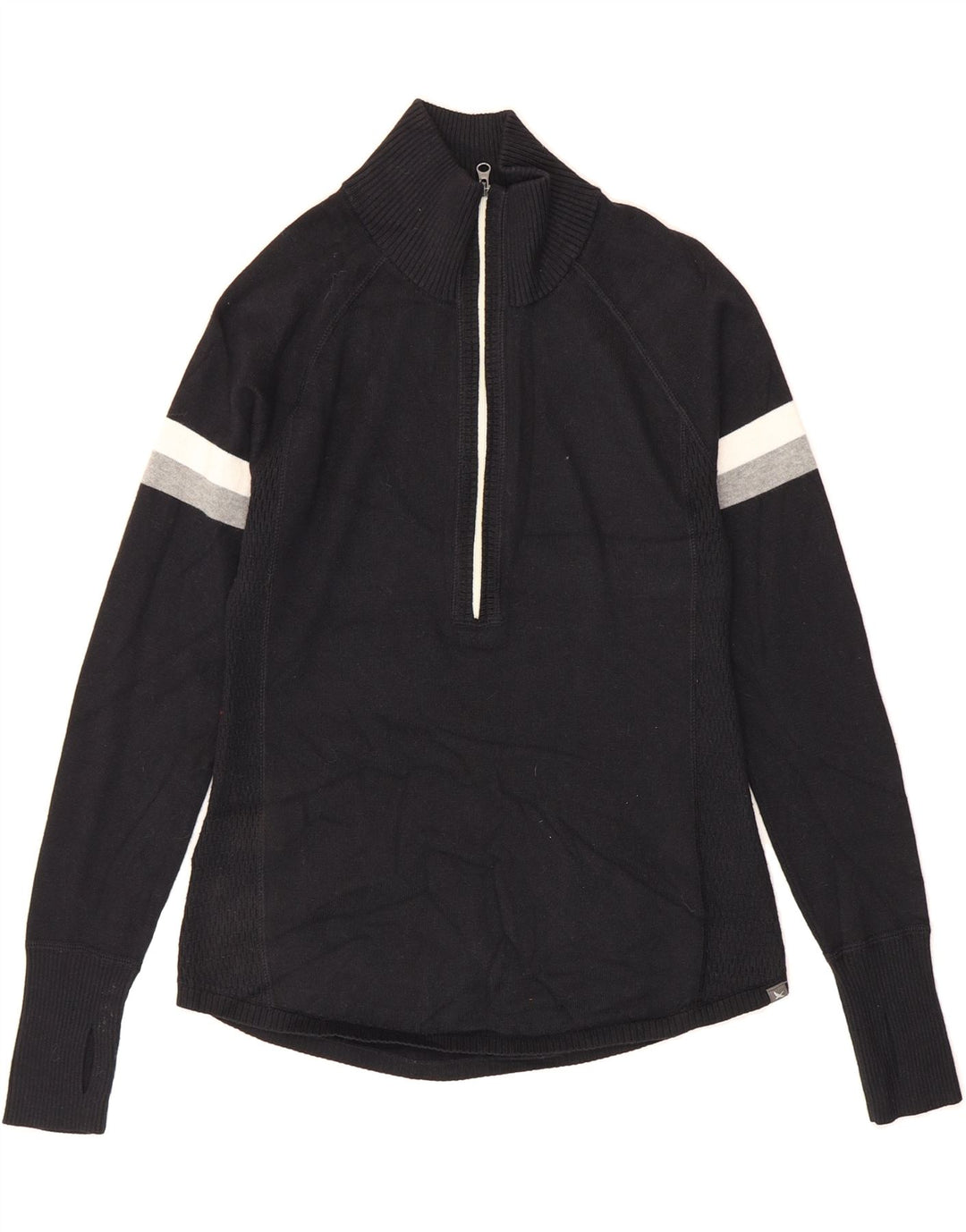 EDDIE BAUER Womens Zip Neck Jumper Sweater UK 10 Small Black Colourblock Vintage Eddie Bauer and Second-Hand Eddie Bauer from Messina Hembry 