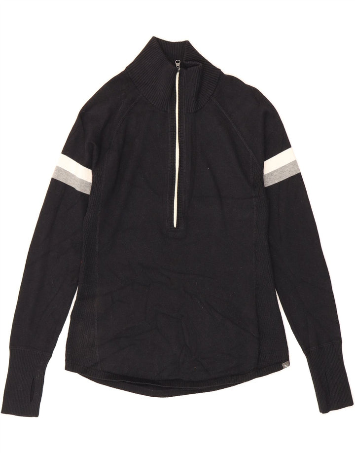 EDDIE BAUER Womens Zip Neck Jumper Sweater UK 10 Small Black Colourblock Vintage Eddie Bauer and Second-Hand Eddie Bauer from Messina Hembry 