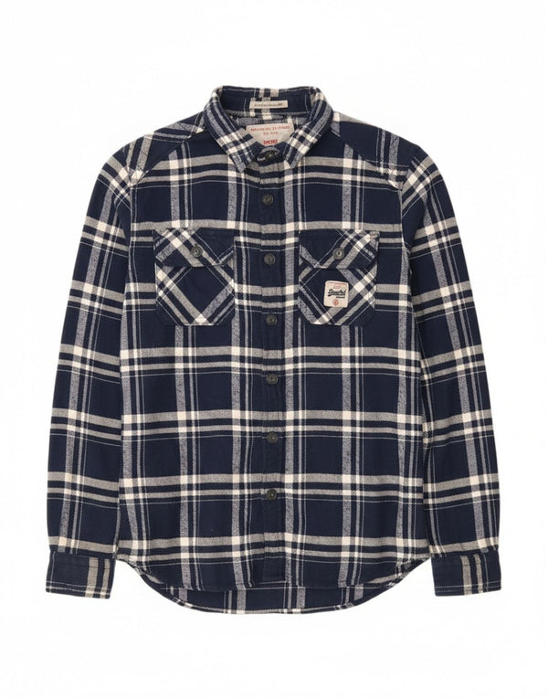 Superdry Mens Flannel Shirt Large Navy Blue Check Cotton