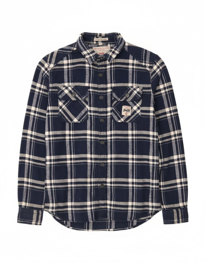 Superdry Mens Flannel Shirt Large Navy Blue Check Cotton