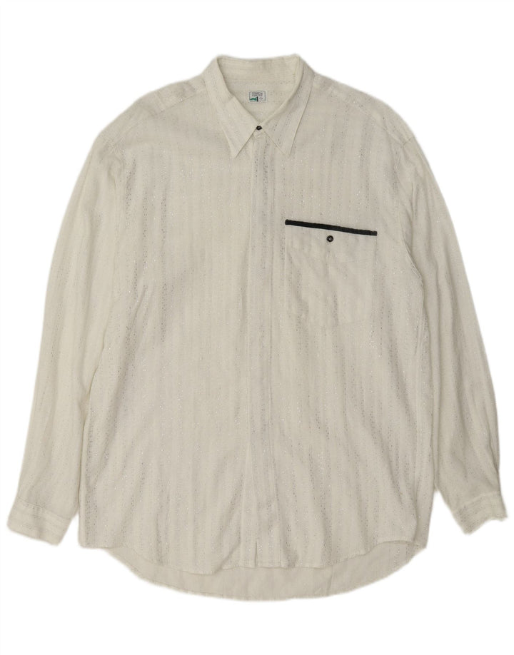 Vintage Mens Shirt Large White Striped