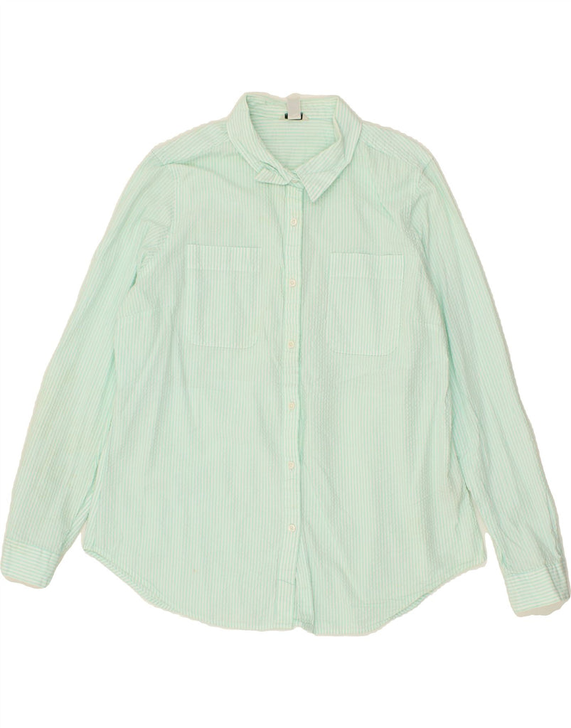 L.L.BEAN Womens Shirt UK 16 Large Turquoise Pinstripe Cotton Vintage L.L.Bean and Second-Hand L.L.Bean from Messina Hembry 