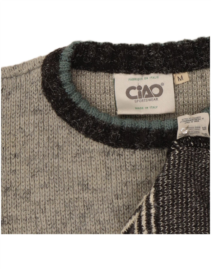Ciao Mens Crew Neck Jumper Sweater Medium Grey Colourblock Acrylic