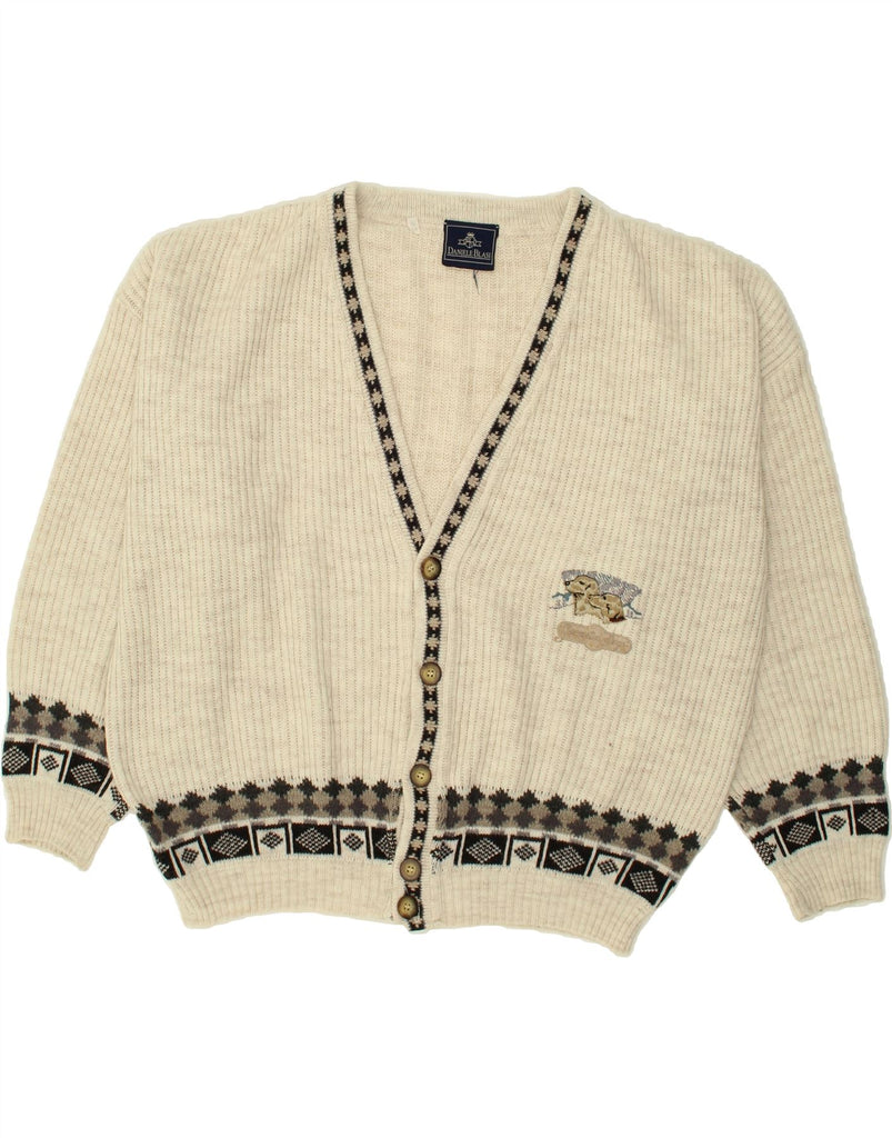 DANIELE BLASI Mens Cardigan Sweater XL Beige Fair Isle Vintage Daniele Blasi and Second-Hand Daniele Blasi from Messina Hembry 