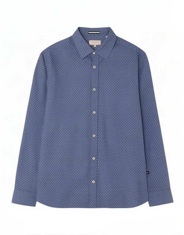 Ted Baker Mens Shirt Size 3 Medium Blue Houndstooth Cotton