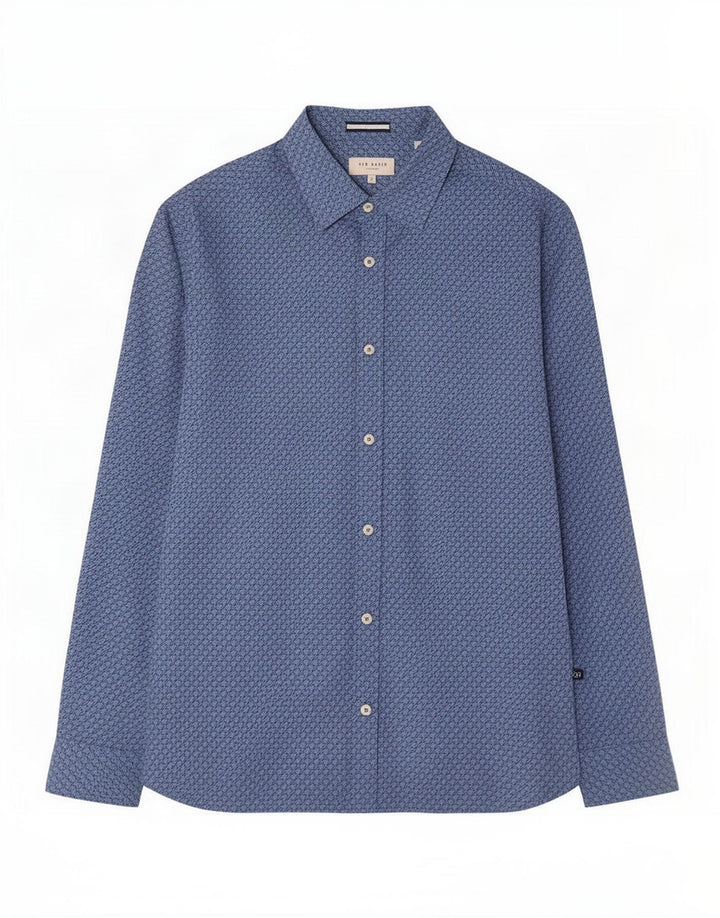 Ted Baker Mens Shirt Size 3 Medium Blue Houndstooth Cotton