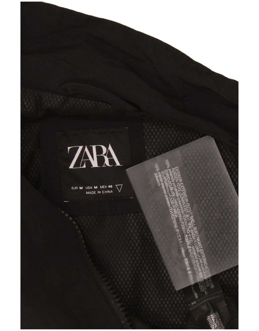 Zara Mens Bomber Jacket UK 38 Medium Black Polyamide