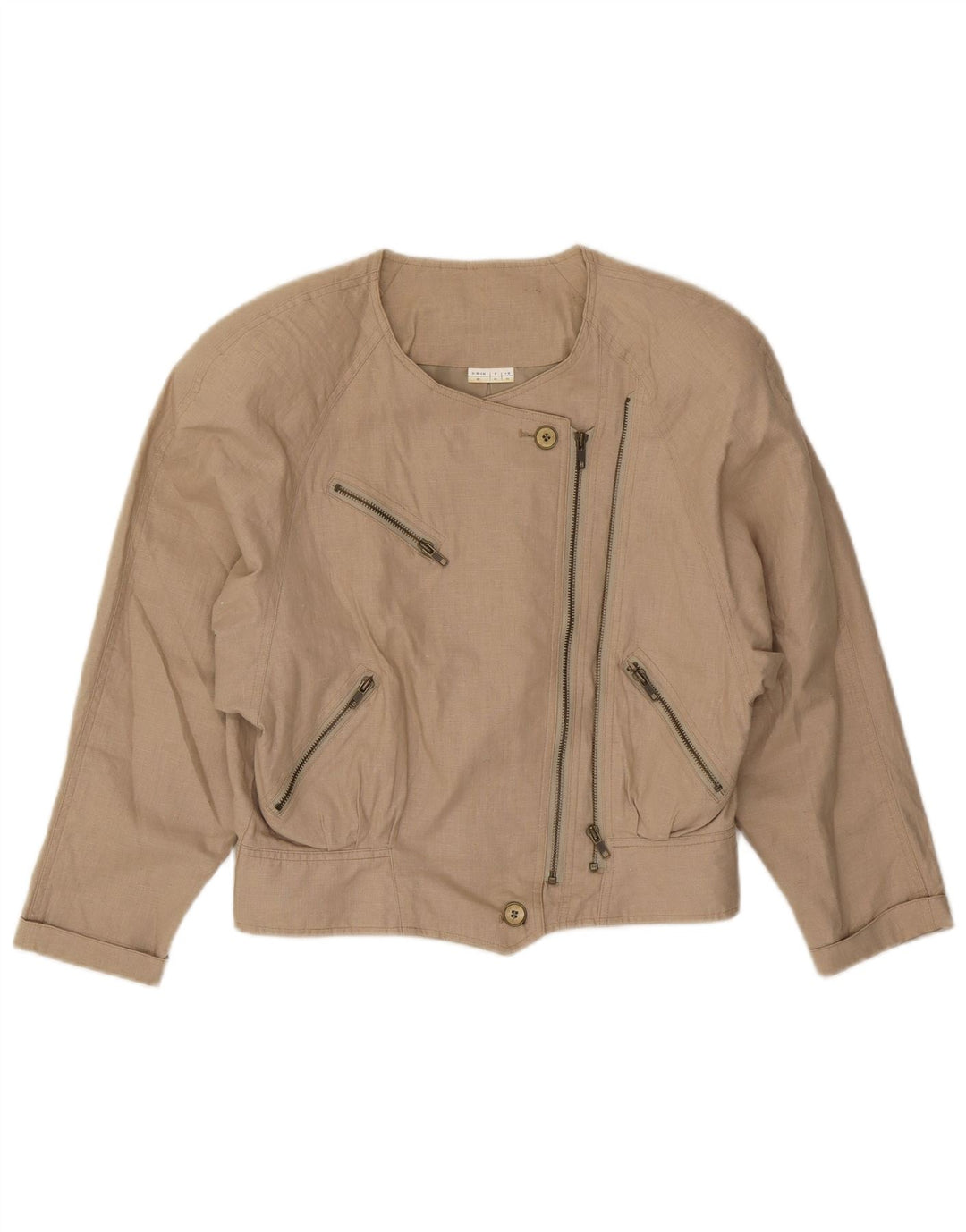 Vintage Womens Bomber Jacket IT 44 Medium Beige Linen Biker