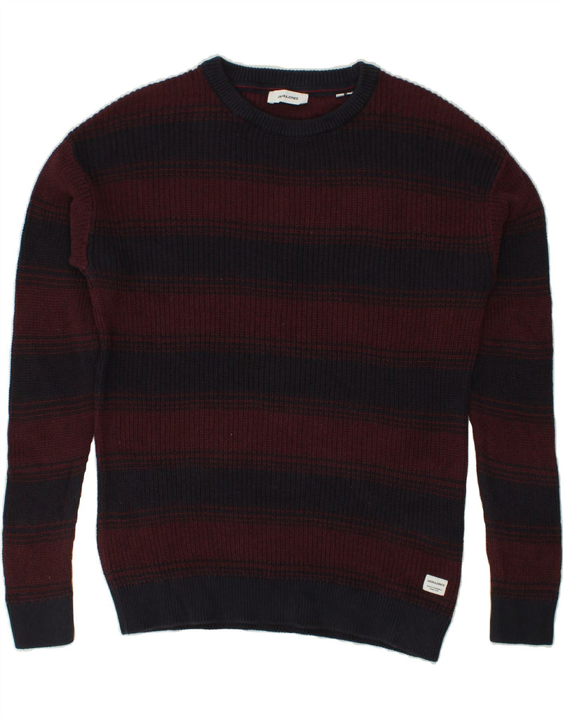 JACK & JONES Mens Crew Neck Jumper Sweater Large Burgundy Striped Cotton | Vintage Jack & Jones | Thrift | Second-Hand Jack & Jones | Used Clothing | Messina Hembry 