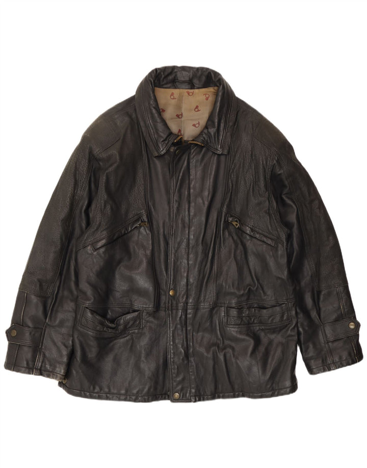 Vintage Mens Leather Jacket IT 54 2XL Black Leather